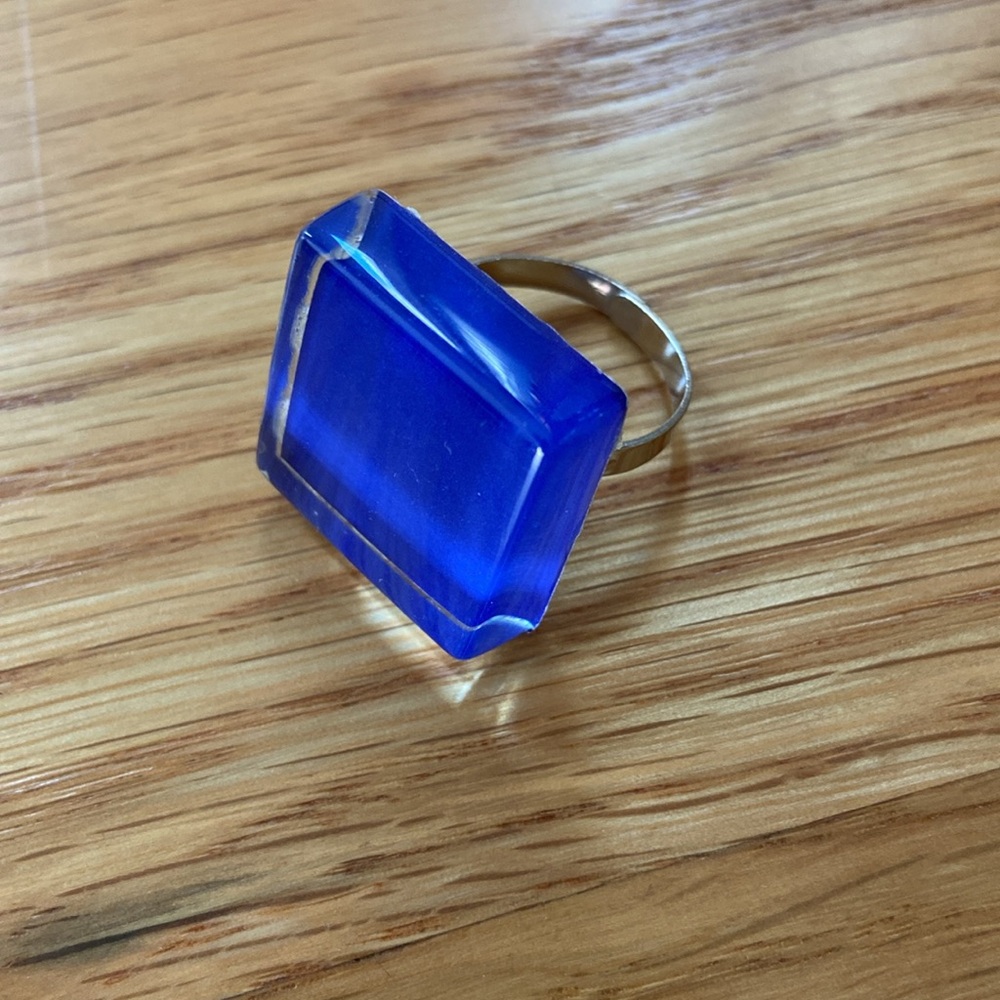 Adjustable handmade minimalist square blue Glass Ring